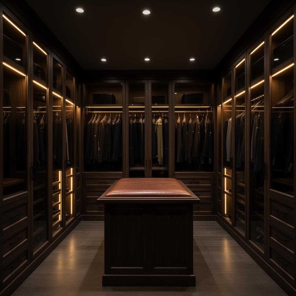 Closet planejado em madeira escura